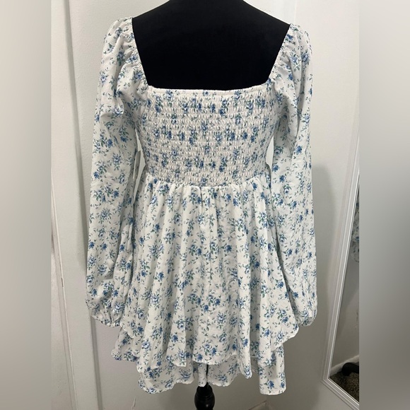 Altar’D State. Floral Print Mini Dress in Blue and White - Picture 4 of 14